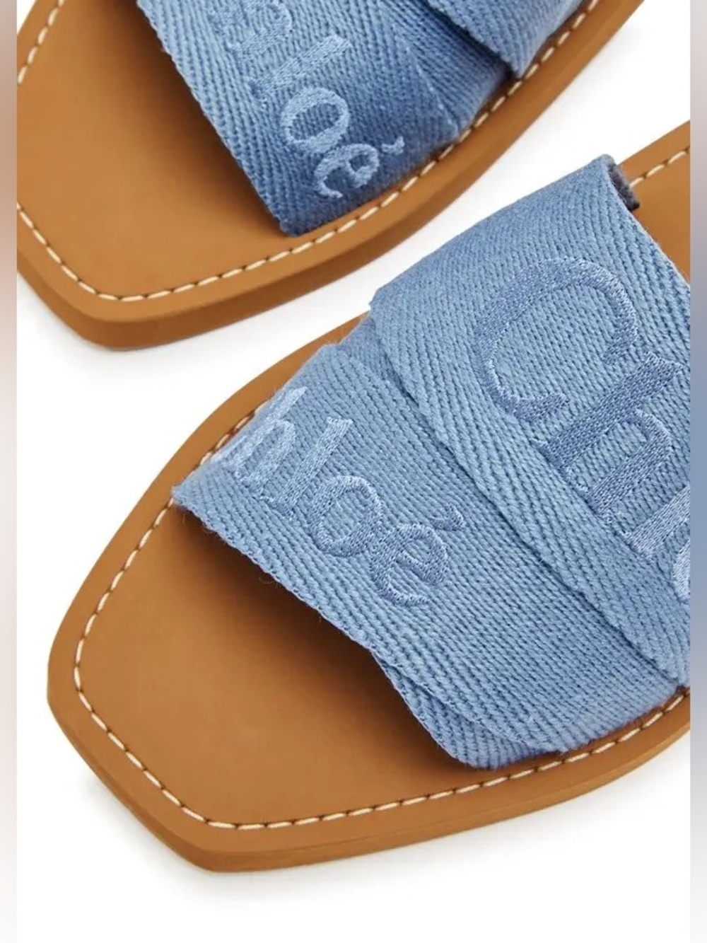 Chloé Woody Flat Slide Sandals Size 42 Washed Blue Fits like 9-9.5! - Picture 2 of 11